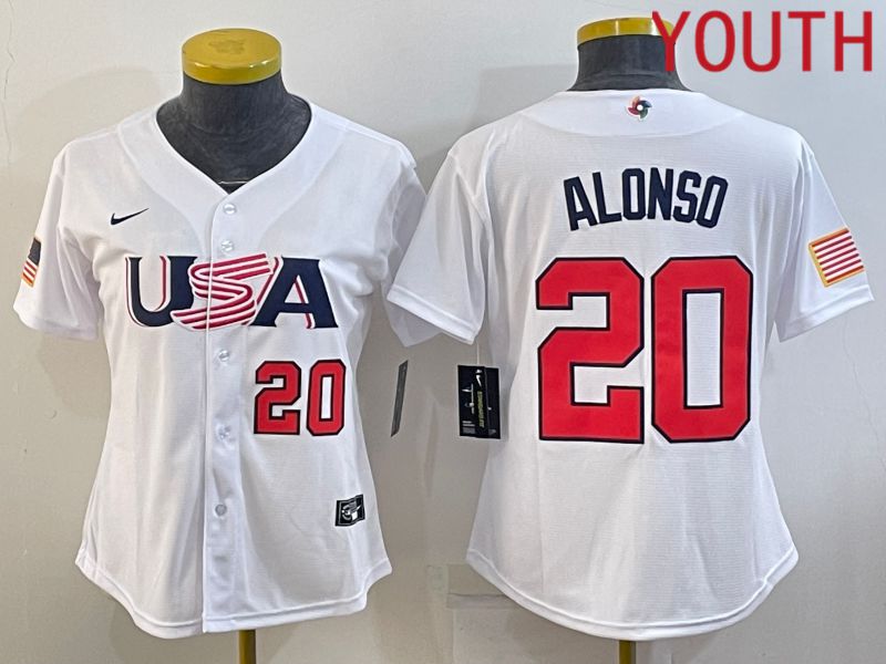 Youth 2023 World Cub USA #20 Alonso White MLB Jersey2->women nfl jersey->Women Jersey